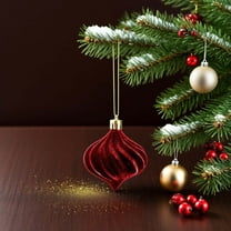 Deeceymbur 12 Pcs Flocked Christmas Balls with Red Bows Vintage Tree Hanging Decor Ornaments 2.36Inch