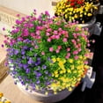 thumbnail image 2 of Artificial Flowers Fake Outdoor UV Resistant Boxwood Plants Shrubs, Faux Plastic Greenery for Indoor Outside Hanging Planter Home Office Wedding Farmhouse Decor (Orange Red), 2 of 4