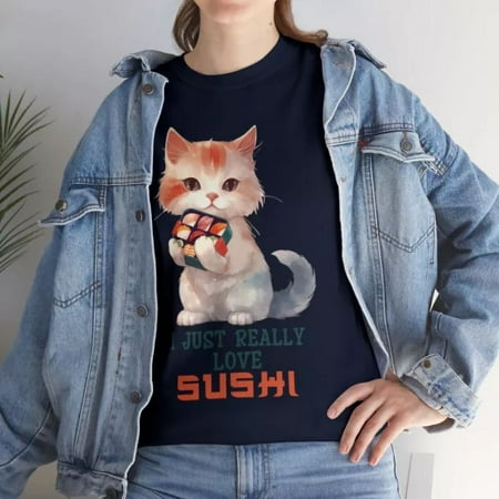 Vintage I Love Sushi T Shirt Anime Cat Tee Manga Japanese Clothing Cosplay Otaku Best Birthday Gifts