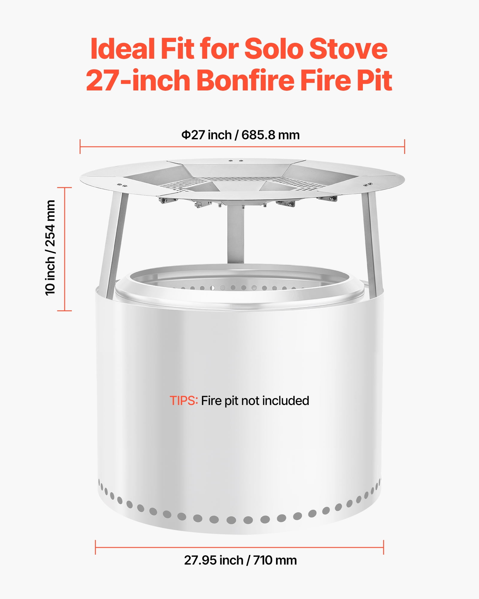 VEVOR Fire Pit Heat Deflector for Solo Stove Yukon, 27 inch Bonfire Round for Wood Burning Fire Pit, 304 Stainless Steel Heat Diffuser, Detachable Burner Cover Camping Accessories