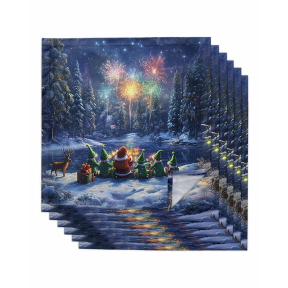 Christmas Cloth Napkins Set of 6, Santa Gnomes Xmas Tree Snowflake Washable Reusable Dinner Cocktail Napkin for Kitchen Party Wedding Banquet Holiday Baby Shower Table Decor