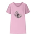 thumbnail image 4 of QUINDOS Women's Tshirt Cotton Linen Short Sleeve Summer Pink Women Tops Floral Cool V-neck Tops, 4 of 6