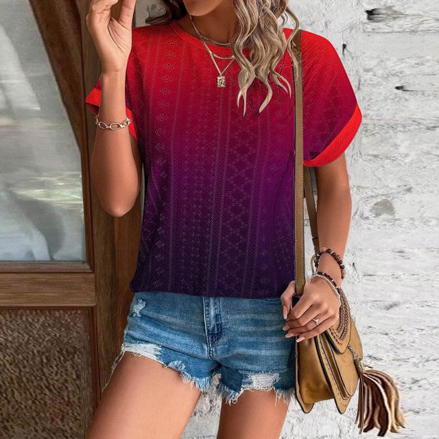 mfyjkho Tops Y Blusas Para Mujer, Camiseta De Manga Corta Con Cuello Redondo Y Dobladillo Curvo Estampada A La Moda Para Mujer Tops Y Blusas Para Mujer Xl