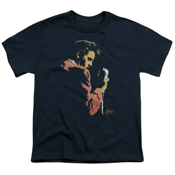 Trevco ELV567-YT-3 Elvis Presley & Early Elvis Youth 18-1 Short Sleeve T-Shirt, Navy - Large