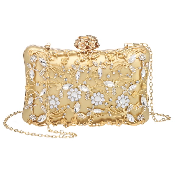 Uxcell Evening Bags Clutch Purses for Women Formal, Purse Crossbody Handbag Rhinestone Shoulder Bag with Chain Sparkly for Wedding Bridal Guest Party Cocktail Gold