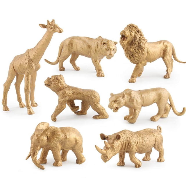 Toys 7 PCs Animal Toys Figurines Simulation Animal Model Gold Version Simulation Forest Zoo Model for Kids Preschool Educational Animals Toys