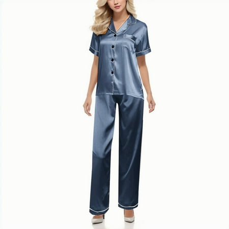 Kcodviy Women Top Sexy And Set Women Sets Set Nightwear Satin Short Underwear Nightgown Women S Lingerie Robe Trousers Silk Loose Sleeved Suit Pajama Pajamas Night Shirt For Women Button Down Ni