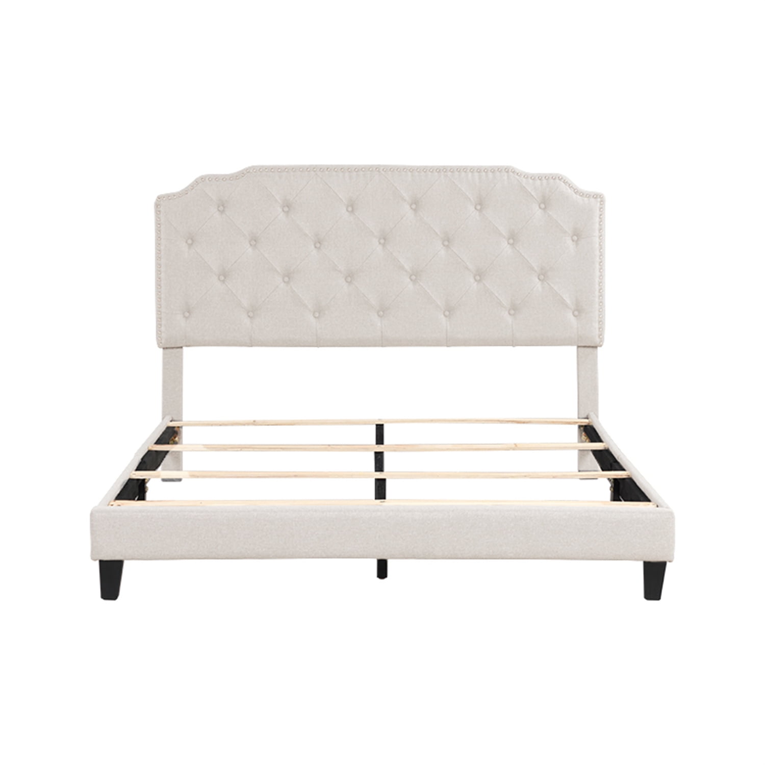 Kepooman Queen Size Upholstered Platform Bed Frame, Modern Bed Frame with Diamond Button Linen Headboard, No Box Spring Needed, Easy Assembly, Beige Kepooman Queen Size Upholstered Platform Bed Frame, Modern Bed Frame with Diamond Button Linen Headboard, No Box Spring Needed, Easy Assembly, Beige