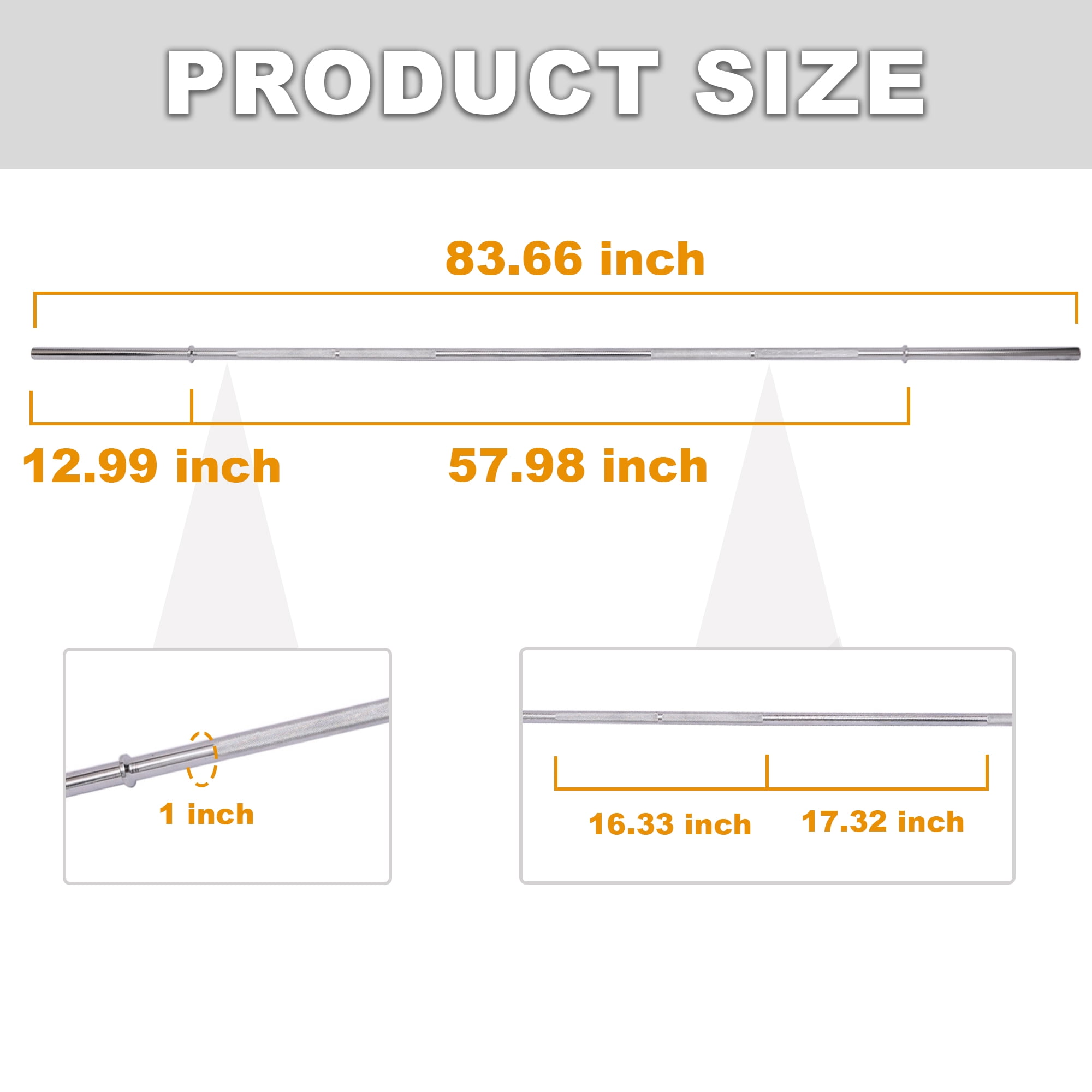FlexWave Straight Barbell Bar, Alloy Steel, 1-Inch Standard Diameter, Silver Finish, Available in 5FT, 6FT, and 7FT