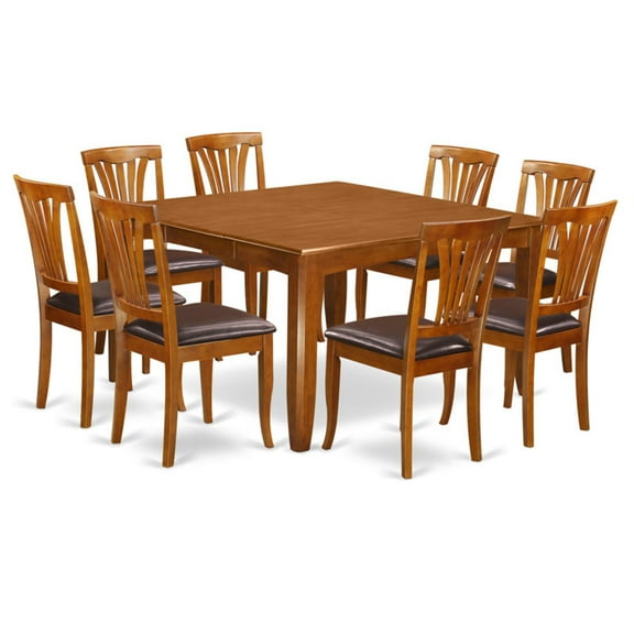 Dining Room Set-Dining Table And Chairs-Finish:Saddle Brown,Number of Items:9,Shape:Square,Style:Wood Seat