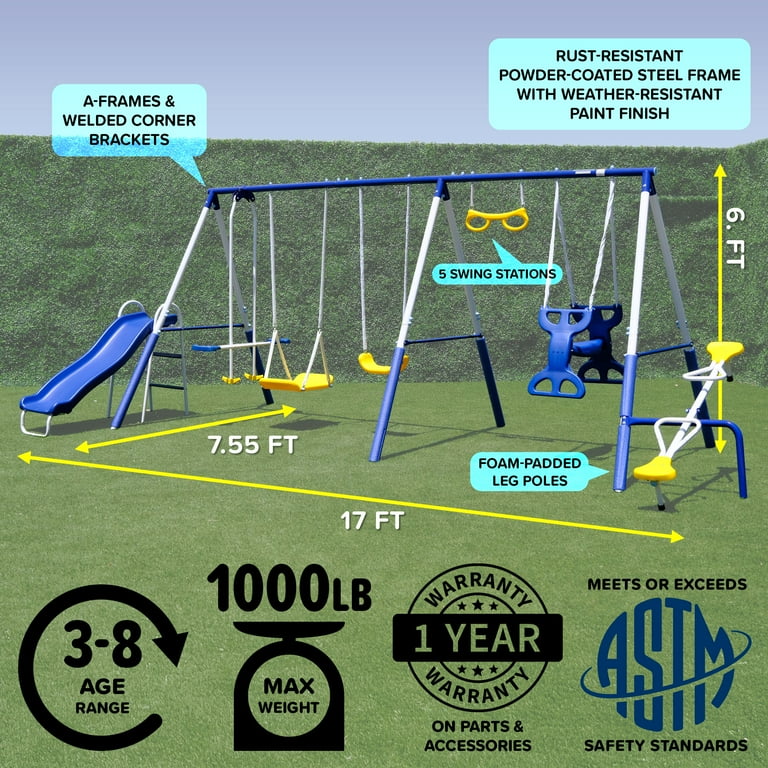 Sportspower Super 9 Metal Swing Set with 5' Slide with Lifetime