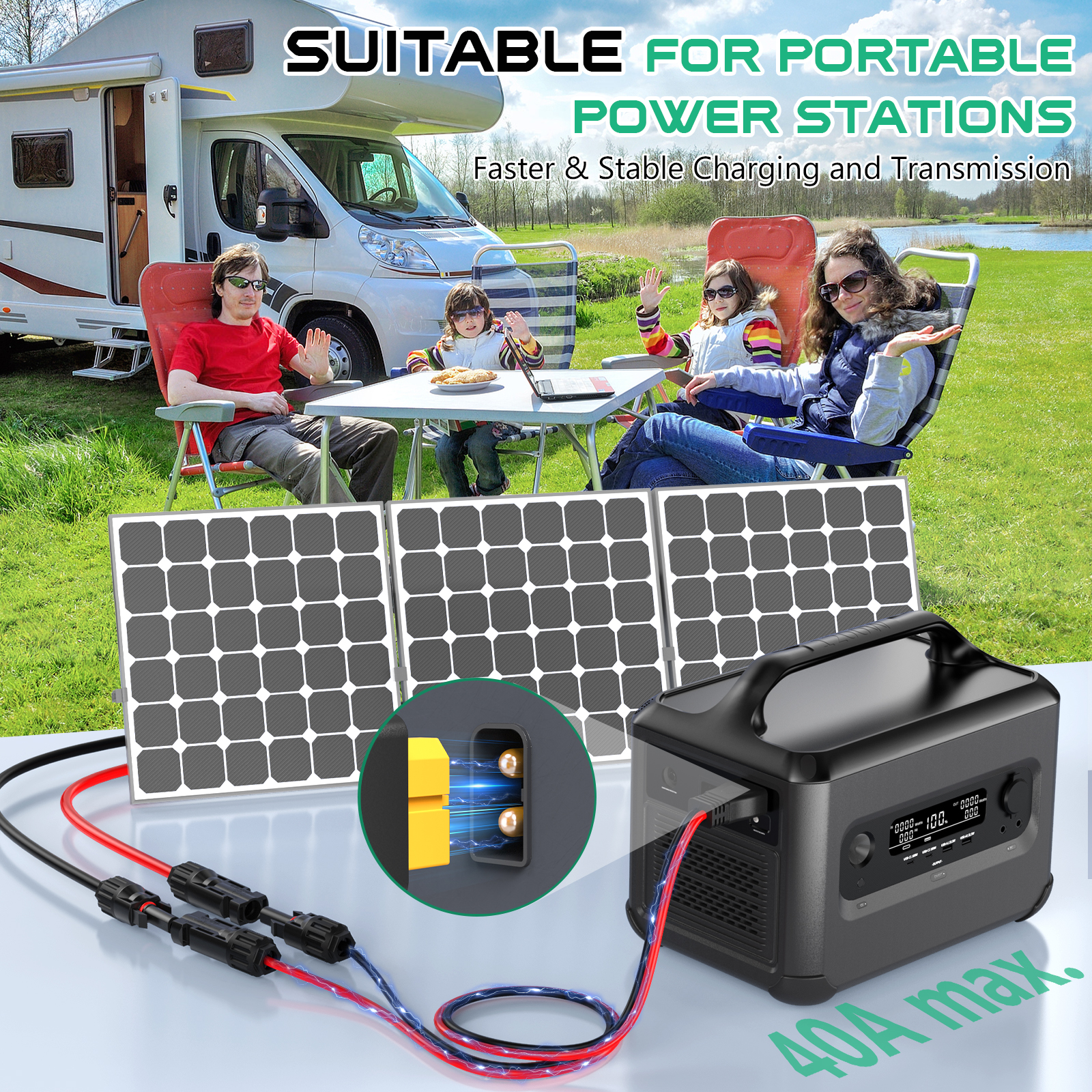 Solar Connector to XT60i Charge Extension Cable, 50FT Adapter Cable to Solar Panel Charging Wire for Battery Portable Power Station Solar Generator