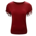 thumbnail image 3 of Ichuanyi Womens Tops, Summer Women's Casual Fashion Loose Tassel Sleeves Multicolor Short-Sleeved T-Shirt, 3 of 5
