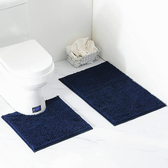 Bath Mat Non Slip Bathroom Mat Waterproof Bath Rugs Bathroom Absorbent Soft Foot Bath two-piece Dark Blue