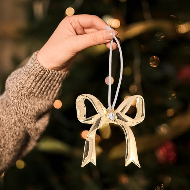 Christmas Bowknot Snowflake Pendant Ornament With Crystals For Tree Decoration Holiday Alloy Hanging Ornaments For Home Party Decor