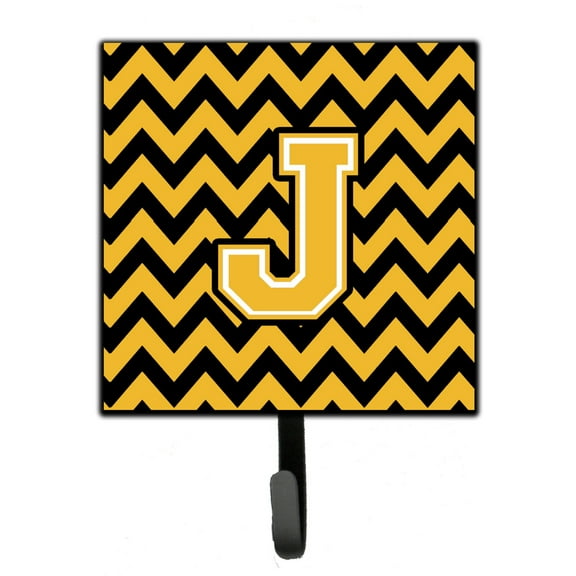 Letter J Chevron Black and Gold Leash or Key Holder
