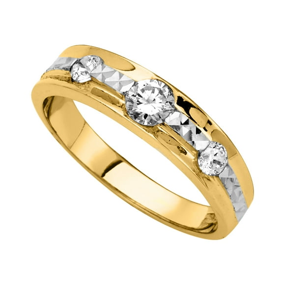 14k Two Tone Gold Cubic Zirconia Tapered Ladies Wedding Band