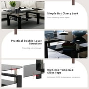 Black Glass End Tables, Small Glass Top End Table, Black Side Table, Square Shape, Tempered Glass Top, Metal Frame, for Living Room Bedroom (All Black, 1Pcs End Table)