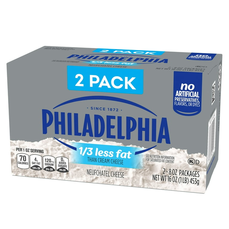 Philadelphia Reduced Fat Cream Cheese, 2 ct Pack, 8 oz Brick