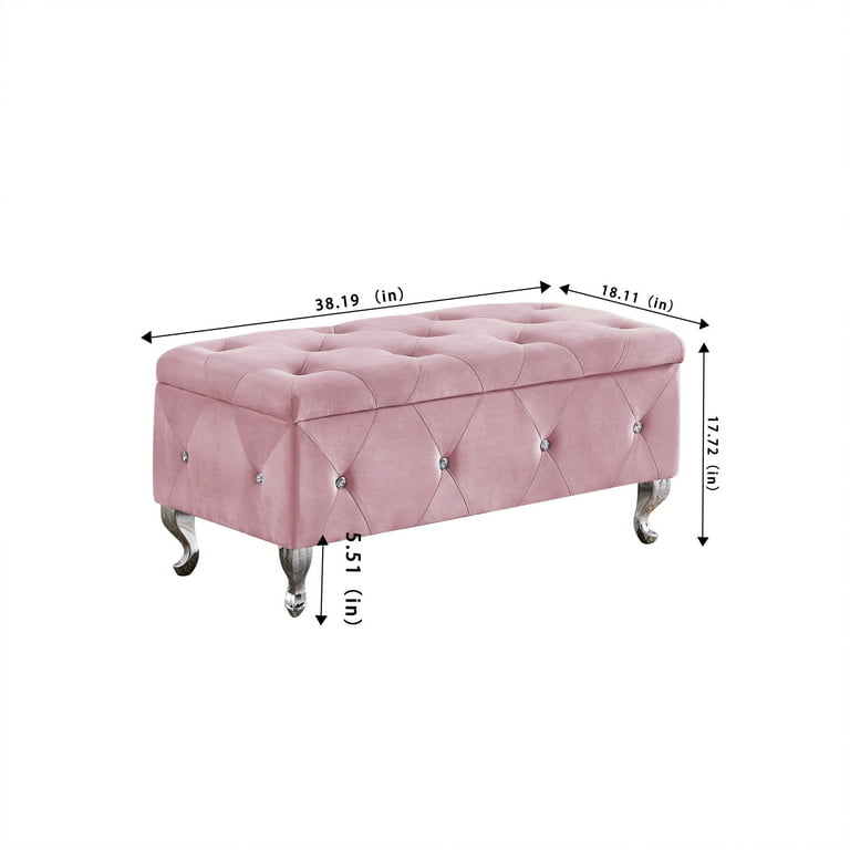 Velvet Storage Ottoman Bench Foot Rest Footstool End of Bed Storage Seat  Pink