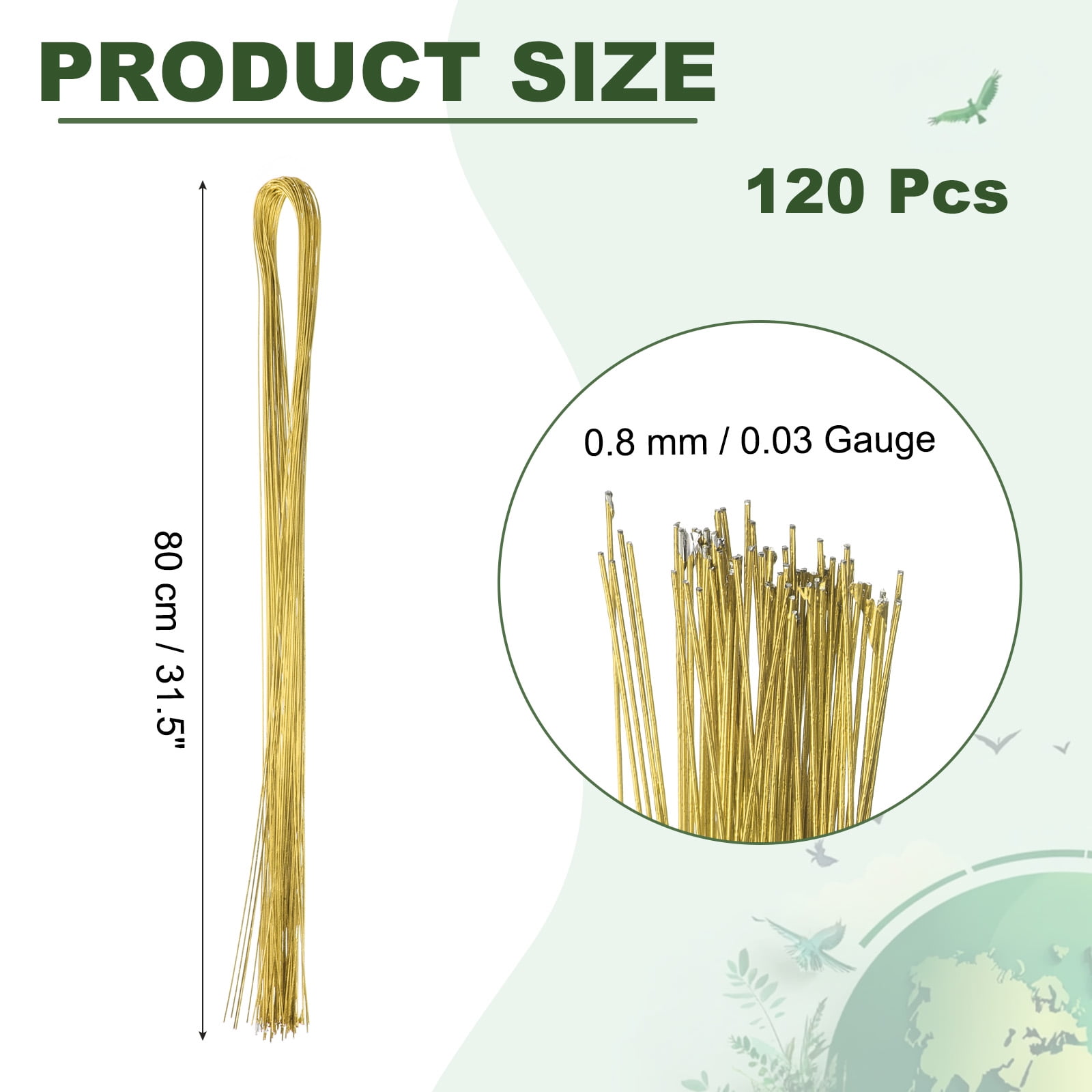 Uxcell 32 Inch 22 Gauge Paper Wrapped Floral Stem Wire Bouquet Stem Gold Tone 3 Pack/120 Pieces