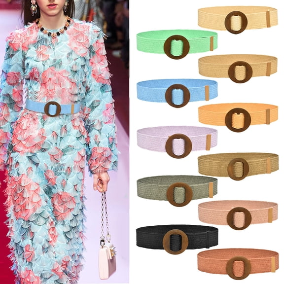 Pink Women Stretchy Waist Belt Woven Solid Belt polypropylene Buckle-Free Elastic Belt for Women and Men One Size