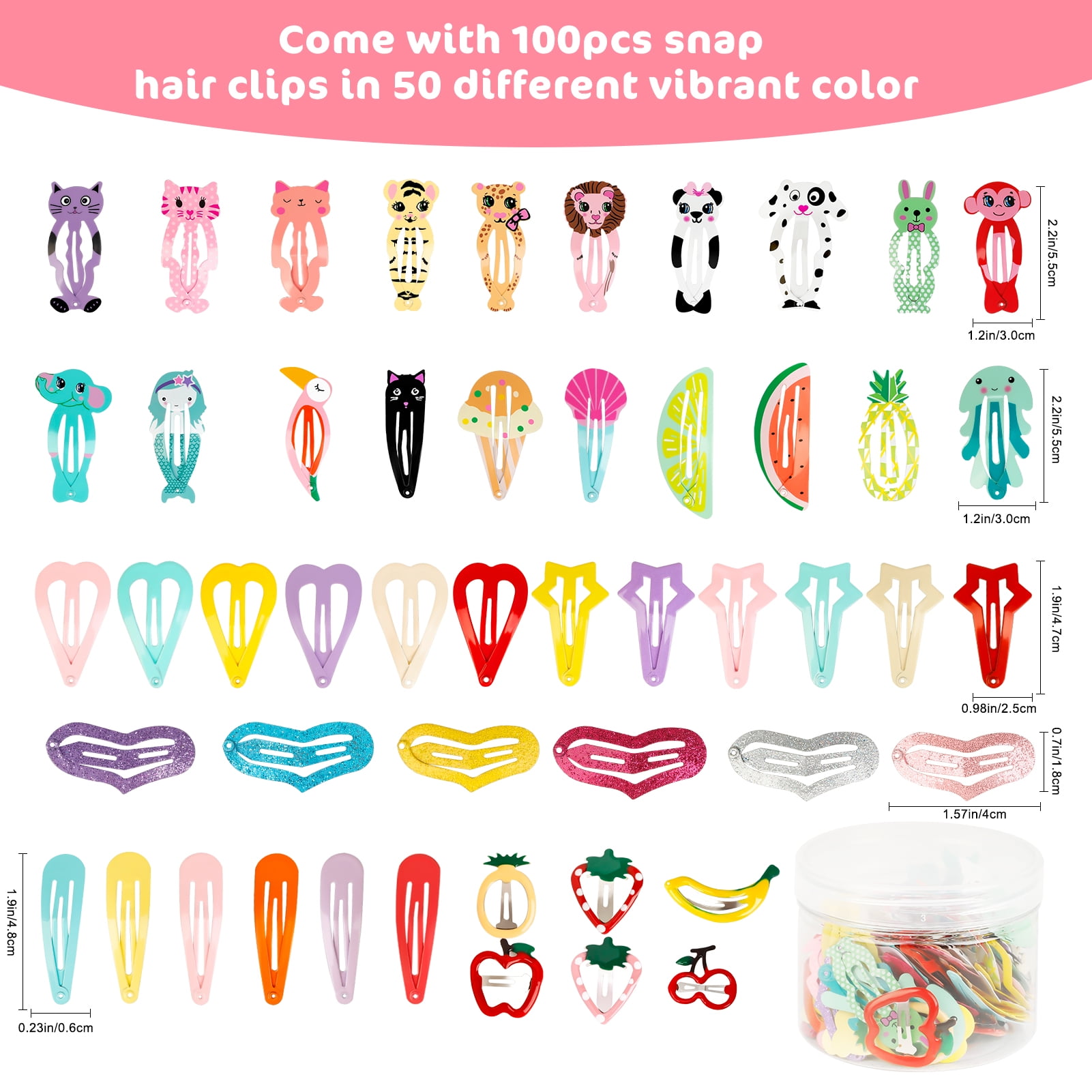 Peaoy 100PCS Hair Clips for Toddler Girls No Slip Metal Snap Hair Clips Barrettes Hair accessories
