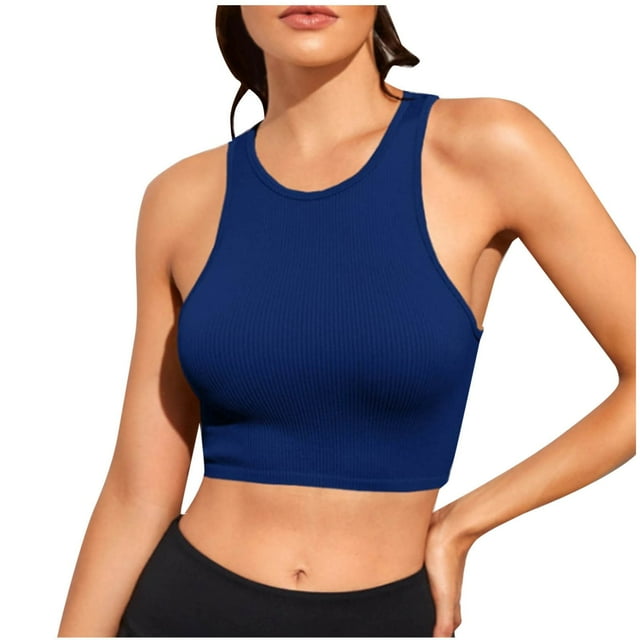 SwiftWear Débardeurs Courts en Coton Extensible pour Femmes Col Rond Dos Nageur Sans Manches Décontractés pour Jogging et Entraînement
