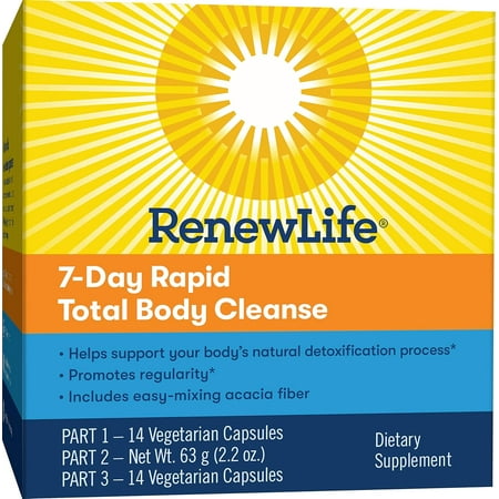 7-Day Rapid Total Body Cleanse for Men & Women | 28 Capsules | 2.2 Ounce Powder Formula | by Renew Life