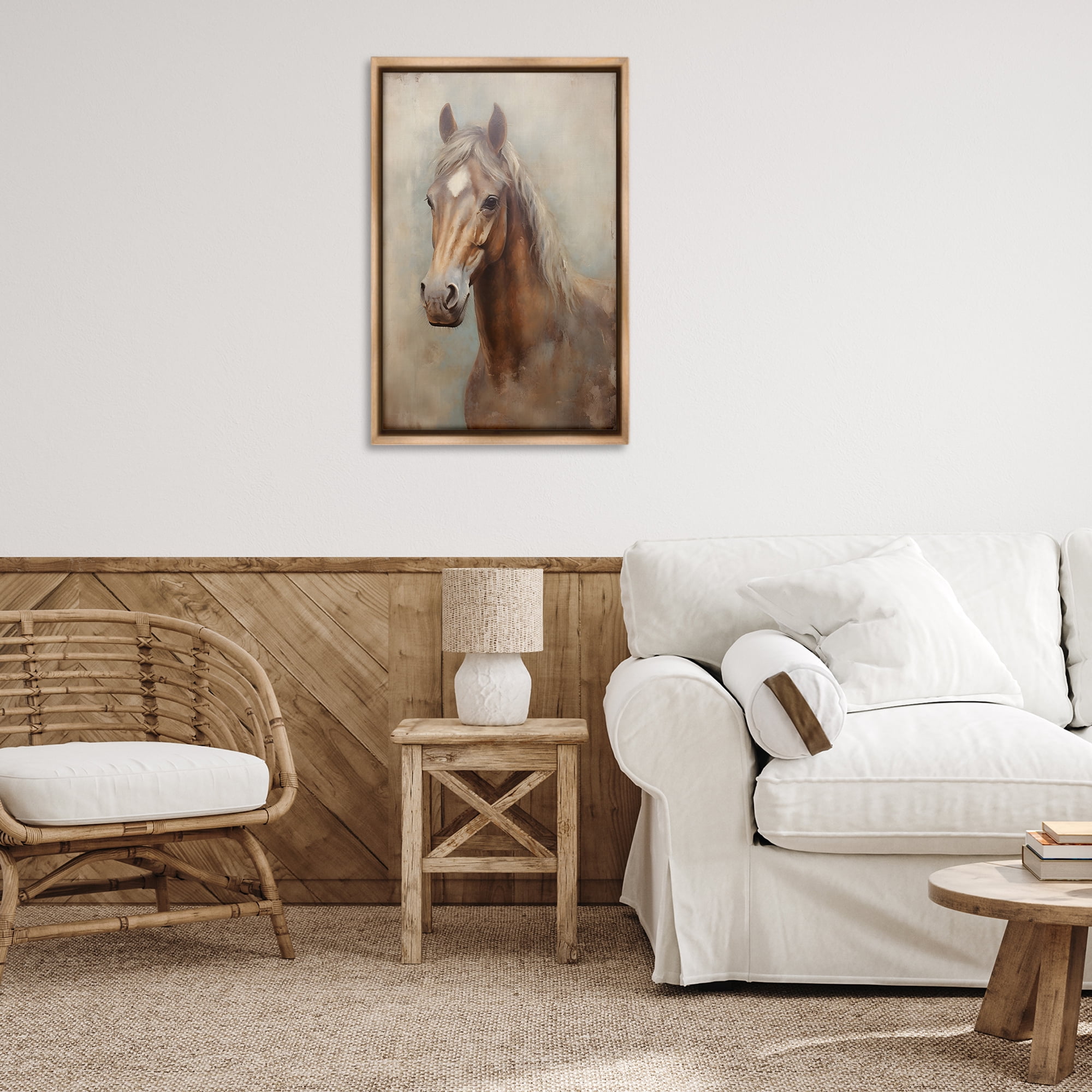 Stupell Industries Brown Horse Visage Animals & Insects Painting Brown Floater Framed Canvas Art Print Wall Art, 21 x 31