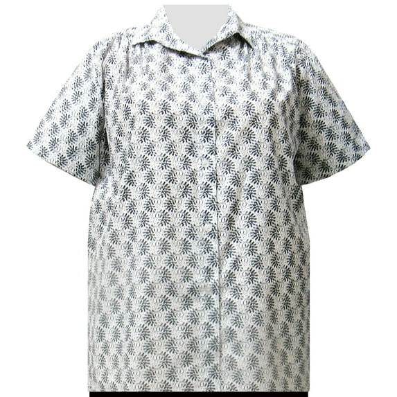 A Personal Touch Women's Plus Size Short Sleeve Button-Up Cotton Blouse with Shirring - Grey Lively - 5X
