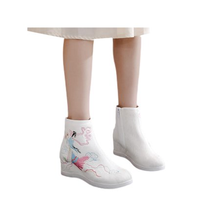 

Woobling Womens Comfort High Top Shoes Floral Booties Casual Non-Slip Cotton Lined Fairy White 4.5
