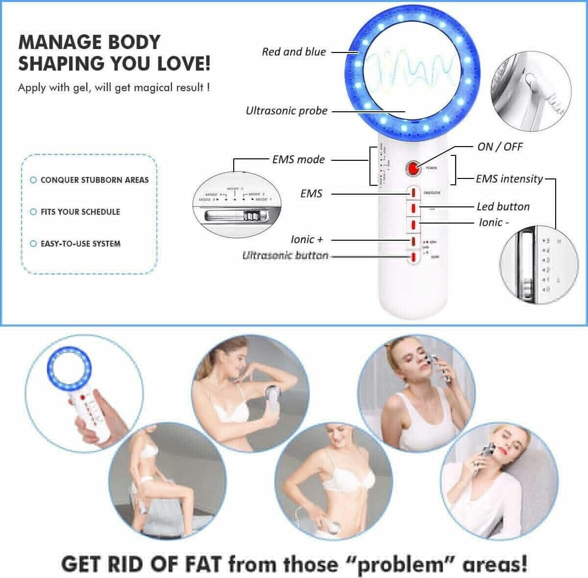 XYZdreams 6-in-1 E-M-S, Infrared, U-ltrasonic Body Massager for Back, White