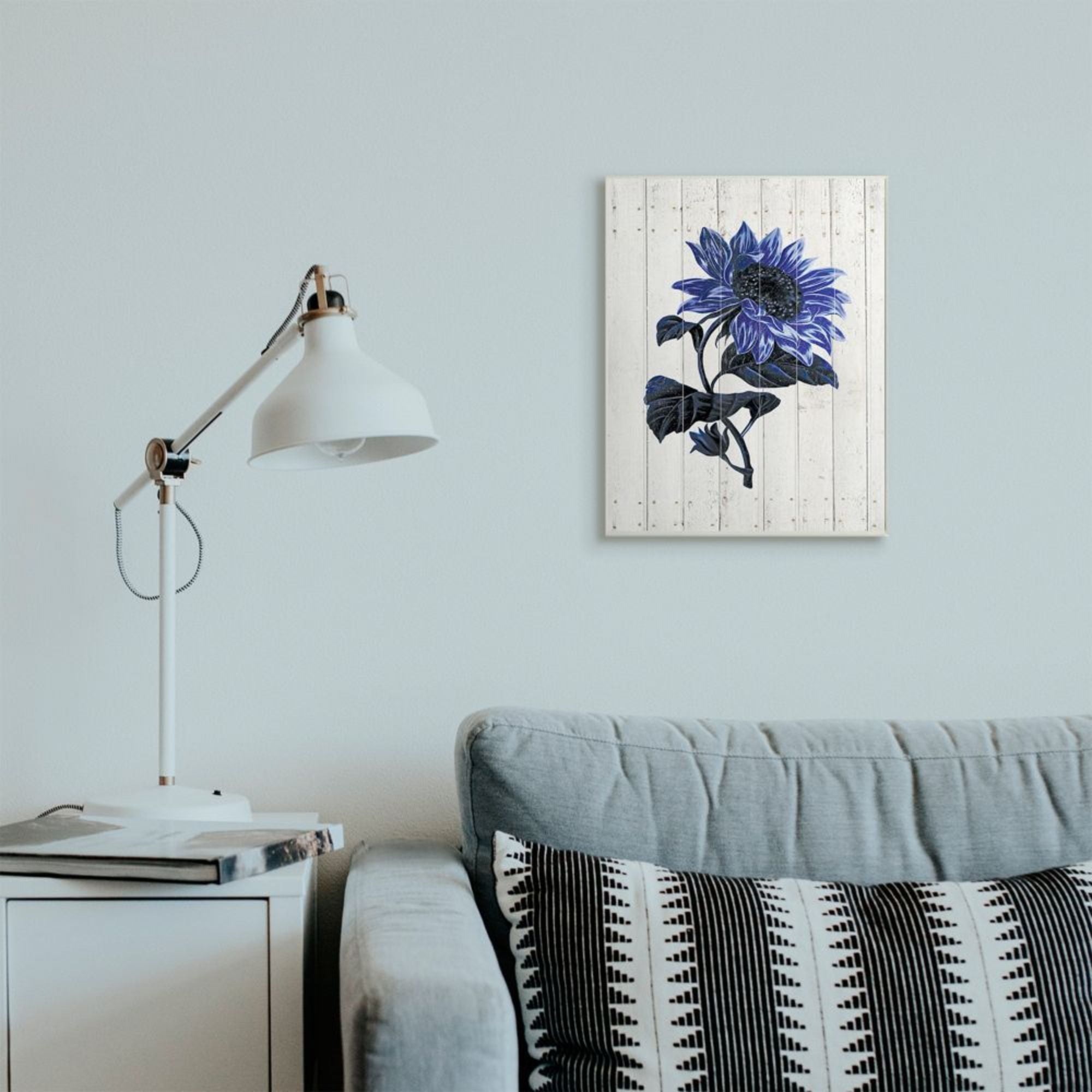 Stupell Industries Blue Sunflower Illustration White Farm Fence Design Design by JG Studios