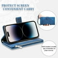 thumbnail image 3 of Feishell Zipper Wallet Case for iPhone 15 Pro Max,for Women Men,Stylish Embossed Pattern PU Leather Multi Card Slots Magnetic Clasp Flip Kickstand Crossbody Phone Case with Shoulder Strap,Blue, 3 of 12