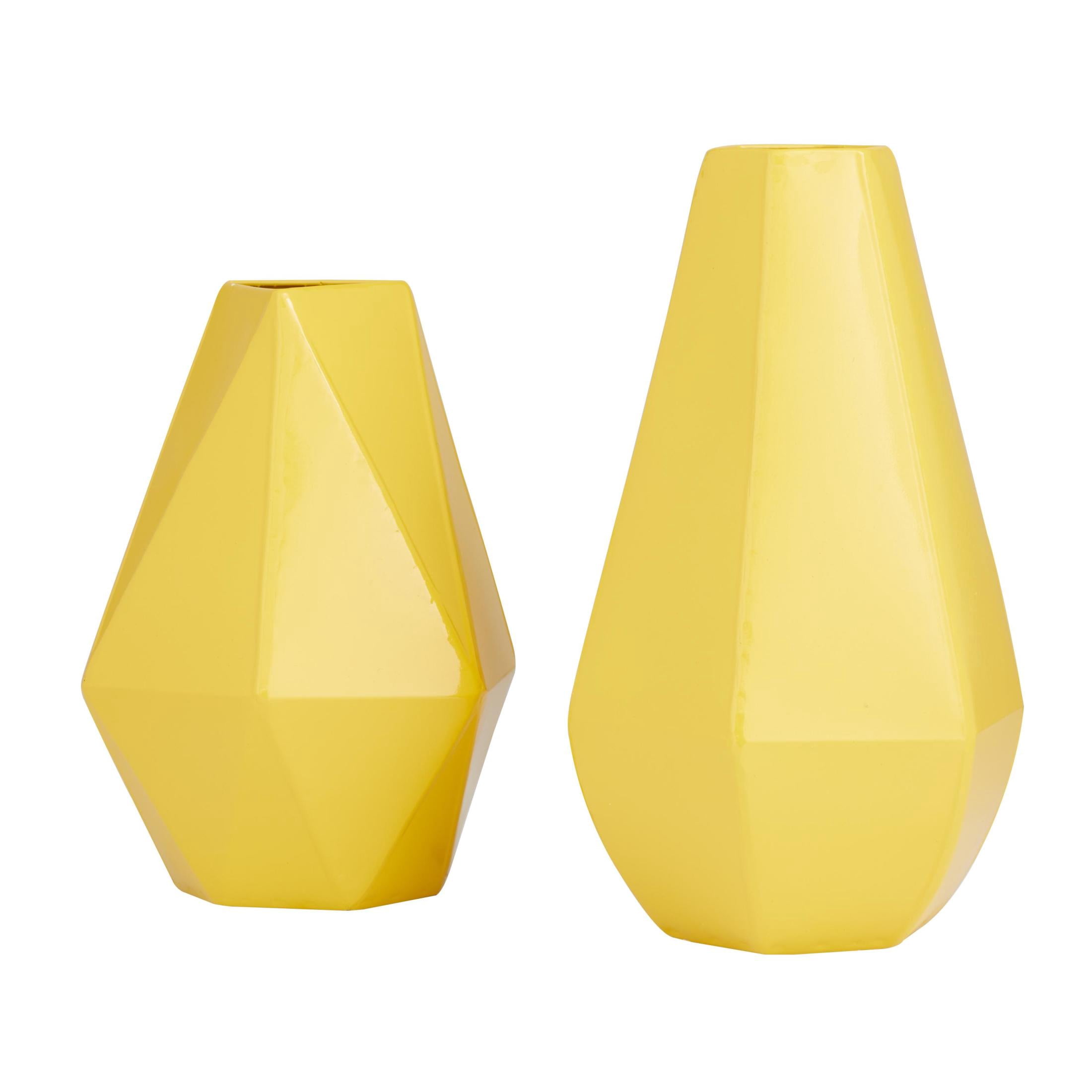 CosmoLiving by Cosmopolitan 12", 10"H Geometric Yellow Metal Vase, Set of 2