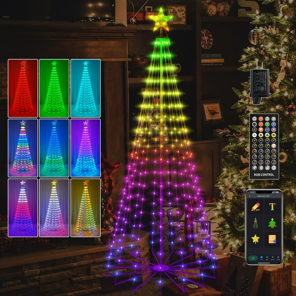 Árbol de Navidad con iluminación Holaurora, 7 pies y 295 LED, con adorno en forma de estrella