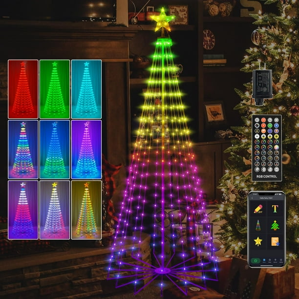 Árbol de Navidad con iluminación Holaurora, 7 pies y 295 LED, con adorno en forma de estrella