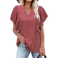 thumbnail image 1 of SAYOO Camisa suelta con botones en la parte delantera para mujer, blusas de trabajo de lunares suizos con cuello en V y mangas con volantes de verano SAYOO  Vida cotidiana, 1 of 5