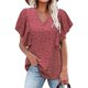 thumbnail image 1 of SAYOO Camisa suelta con botones en la parte delantera para mujer, blusas de trabajo de lunares suizos con cuello en V y mangas con volantes de verano SAYOO  Vida cotidiana, 1 of 5