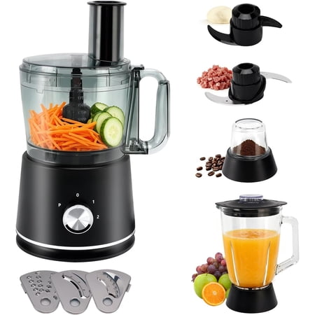 7-in-1 Multifunctional Processor with 68oz Processing Bowl,51oz Glass Blender,6.7oz Glass , Kneading/Chopping/Shredding/Slicing/ Fry for Vegetables,Fruits,Coffee Bean