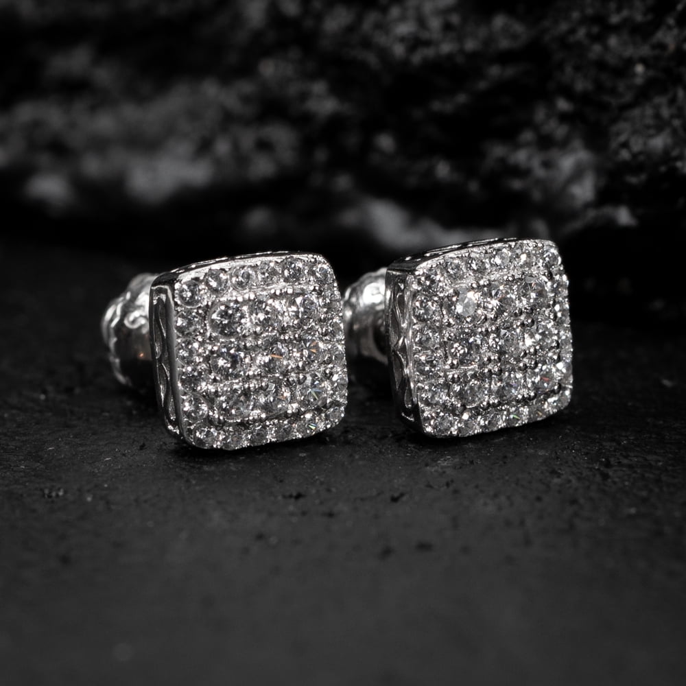 Small 3D Square White Gold 925 Sterling Silver Screw Back Post Micro Pave Iced Cz Cube Shape Tiny Hip Hop Every Day Stud Earrings