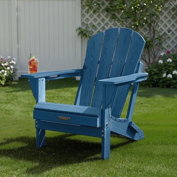 Ciokea Wood Adirondack Chair Folding Outdoor Patio Chairs Fire Pit with Cup Holder Pool Porch Garden Navy