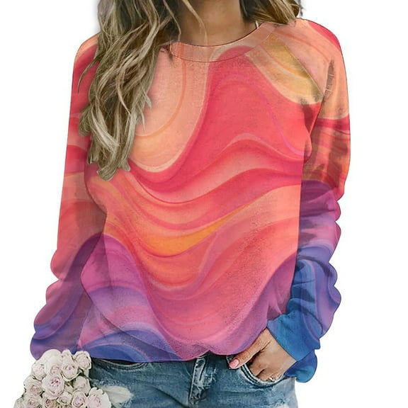 Sweatshirt For Womens Crewneck Colorful Marble Pattern Hoodies Teen Girls Cute