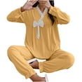 thumbnail image 3 of ZyeKqe Womens Pajamas Sets Long Sleeve V Neck Shirts Comfy Bow Sleepwear Nightwear 2 Piece Pjs Soft Homewear Outfits, 3 of 10
