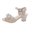 thumbnail image 7 of Girls Sandals Open Toe Rhinestone Low Block Heeled Party Wedding Flower Girls Shoes Princess Dress Ankle Strap Heels Beige 1.5 Big Kid, 7 of 7