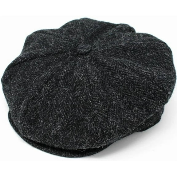 Hanna Hats of Donegal Eight Piece Hat 100% Wool Harris Scottish Tweed Newsboy Flat Cap Men's Driving Cap Made in Ireland