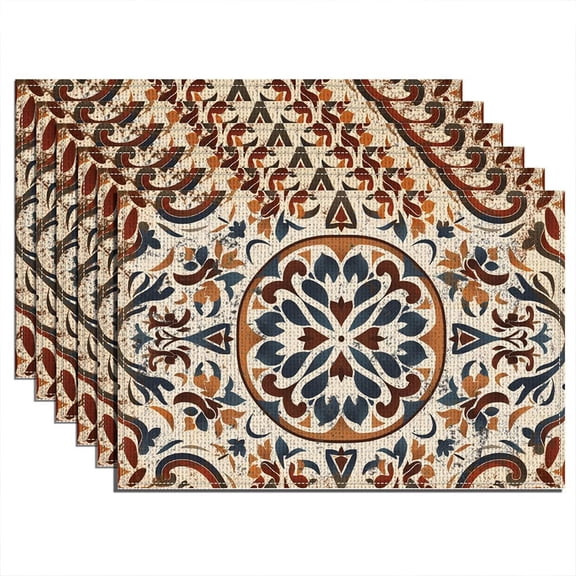 Floral Boho Table Placemats Set of 6 Flowers Bohemia Table Mats Country Rustic Farmhouse Place Mats Linen Washable Kitchen Placemats for Party Dining Holiday Kitchen 17.7x11.8 Inch Colorful