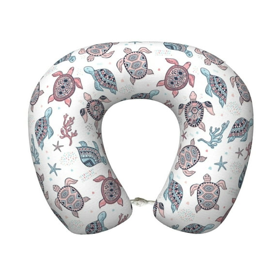 Easygdp Tribal Style Turtle Travel Pillow Memory Foam, Head Neck Support Airplane Pillow for Traveling, Car, Home, Travel Neck Flight Pillow