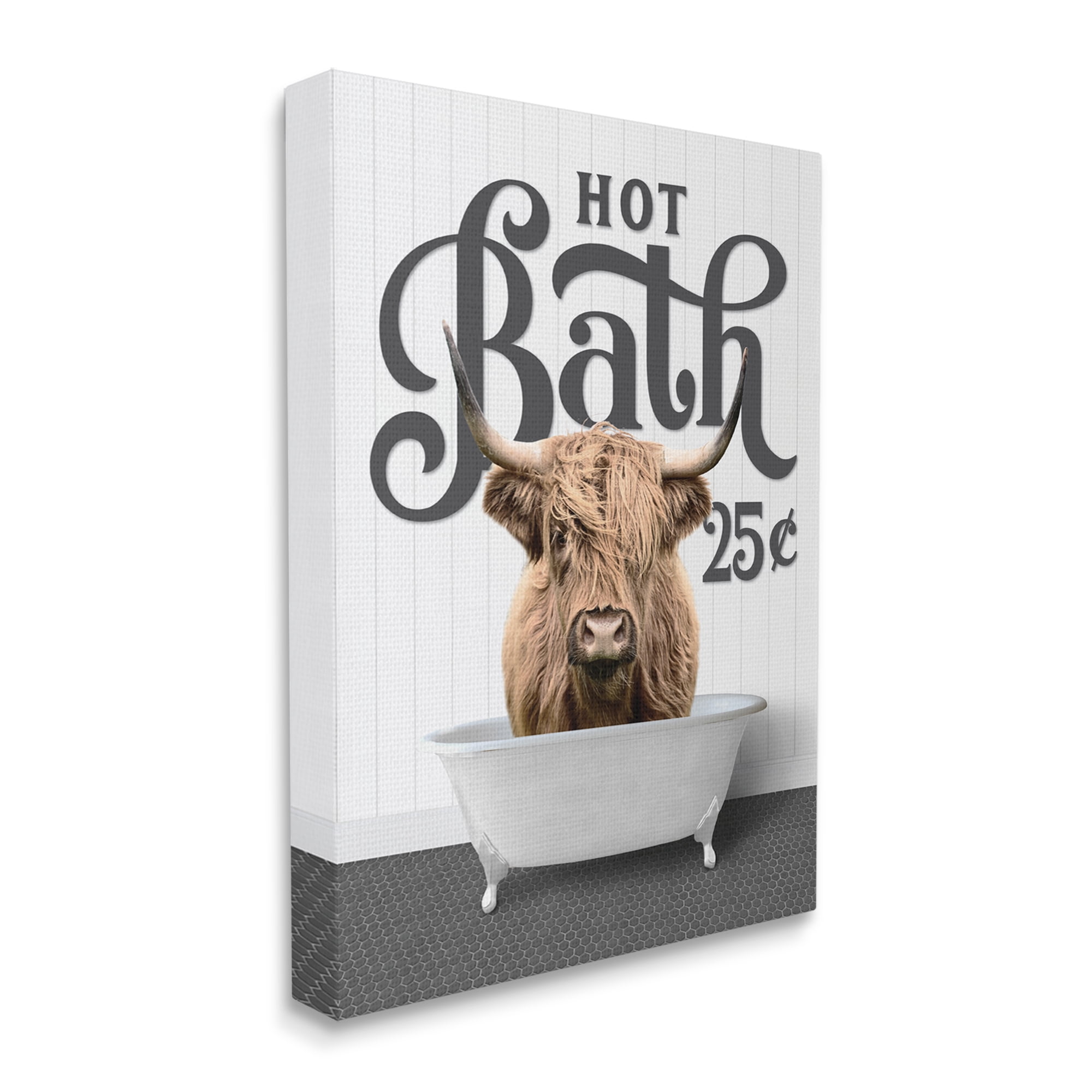 Stupell Industries Vintage Highland Cow Bath Animals & Insects Painting Gallery Wrapped Canvas Print Wall Art, 30 x 40